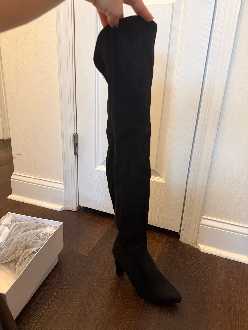 Black Suede Over-the-Knee Pointed Heel Boots